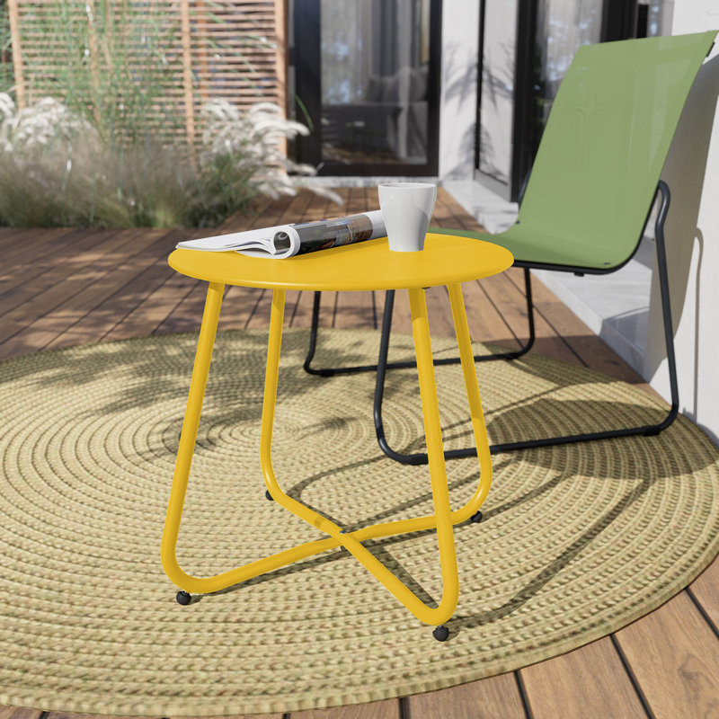 Ebern Designs Steel Patio Side Table, Weather Resistant Outdoor Round End  Table Black